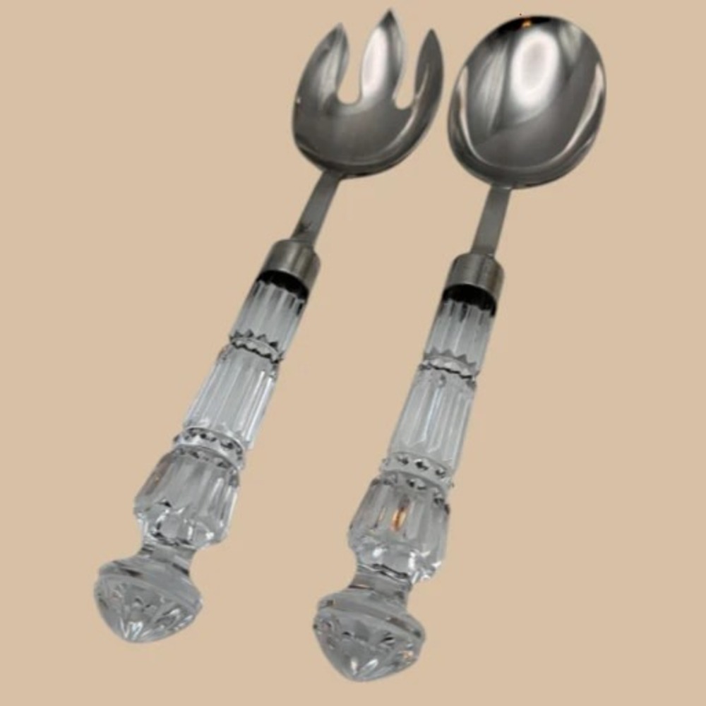 Waterford Lismore Crystal Salad Serving Set Fork & Spoon Set EUC Marked